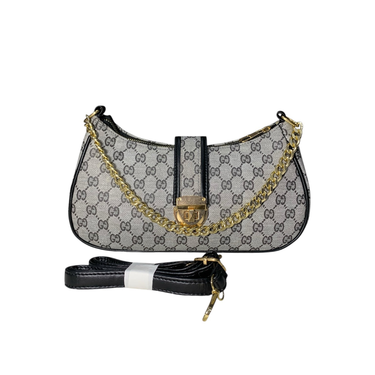 Luxurious Monogram Chain Shoulder Bag with Gold-Tone Lock