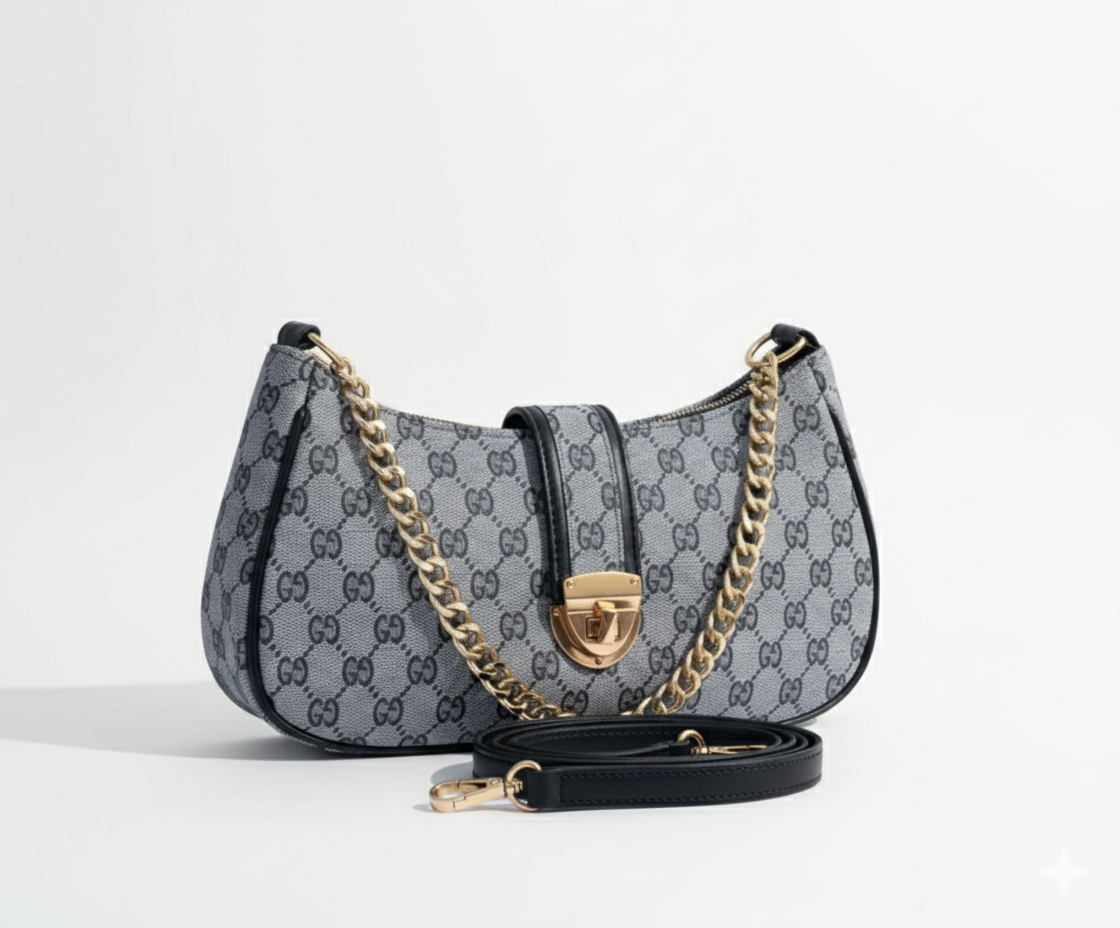 Luxurious Monogram Chain Shoulder Bag with Gold-Tone Lock