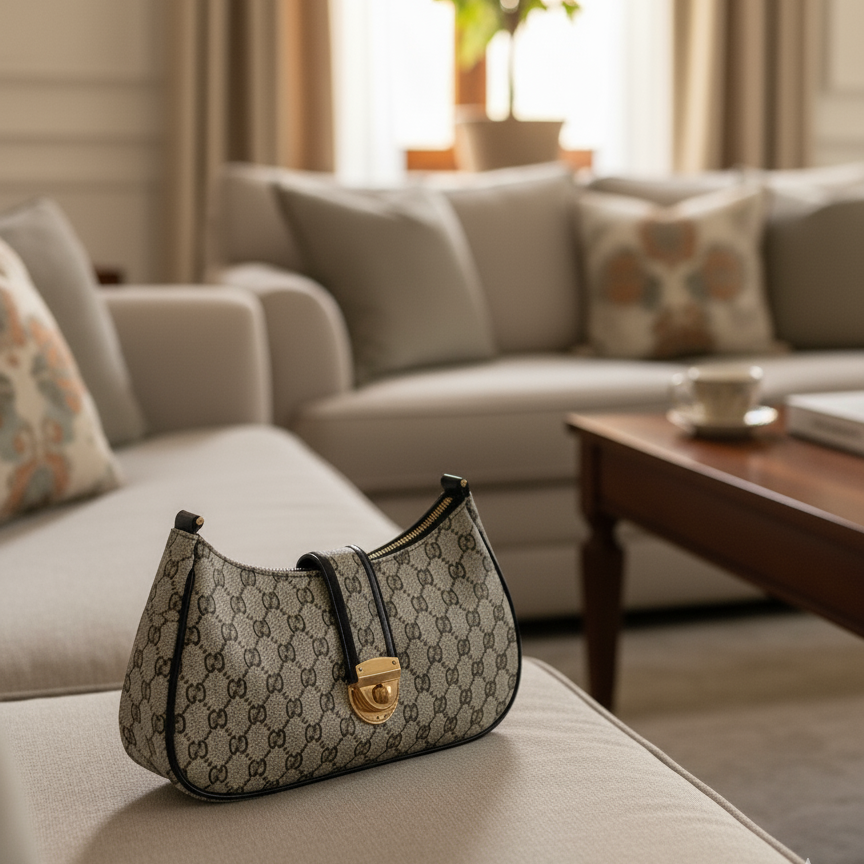 Luxurious Monogram Chain Shoulder Bag with Gold-Tone Lock