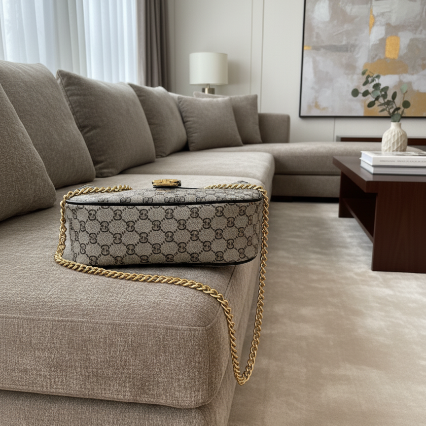 Luxurious Monogram Chain Shoulder Bag with Gold-Tone Lock