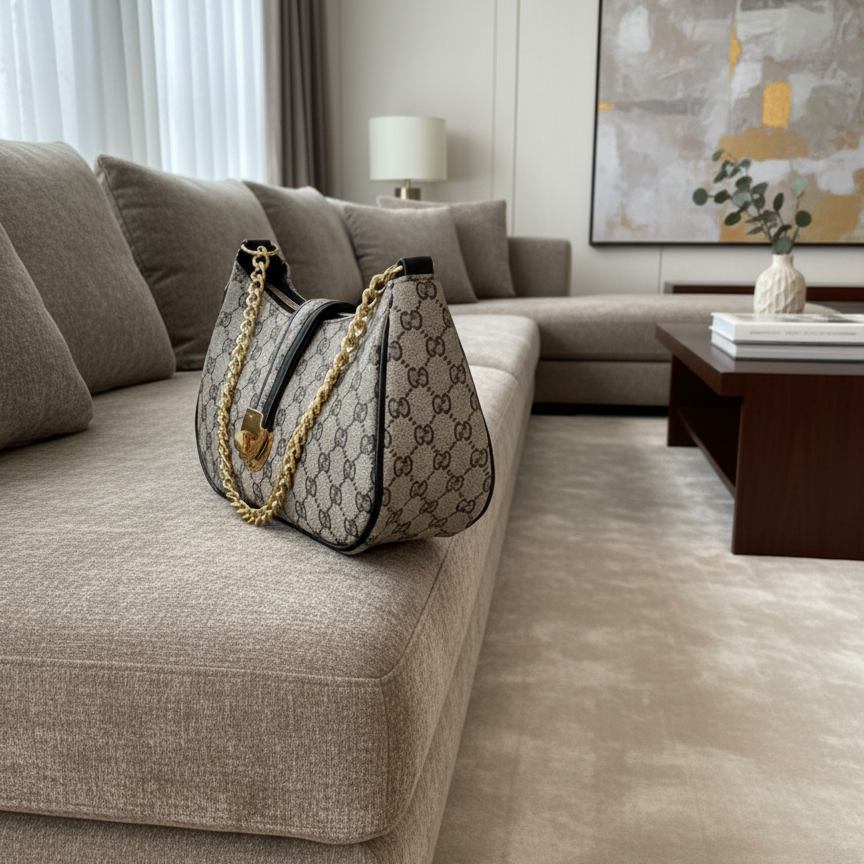 Luxurious Monogram Chain Shoulder Bag with Gold-Tone Lock