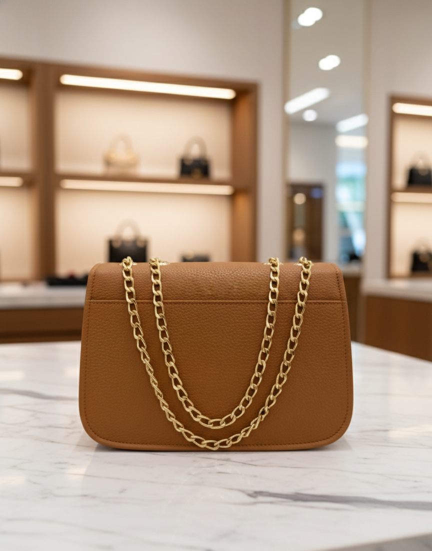 Classic LV Crossbody Flap Bag with Gold Chain