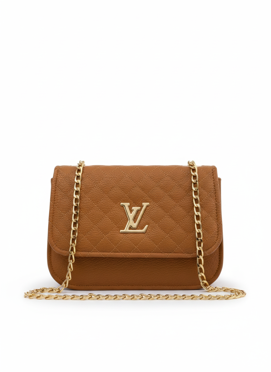 Classic LV Crossbody Flap Bag with Gold Chain